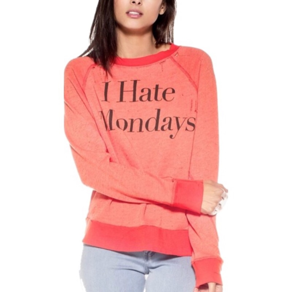 Wildfox orange distressed I Hate Mondays jumper
